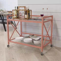 Merrick Lane Belmount Rolling Bar Cart Contemporary Kitchen Serving Cart With Mirrored Bottom Shelf And Crisscross Rose Gold Metal Frame 8 Merrick Lane Belmount Rolling Bar Cart Contemporary Kitchen Serving Cart With Mirrored Bottom Shelf And Crisscross Rose Gold Metal Frame -The Novogratz Shop 6136972 ALT2