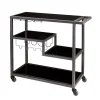 Benzara Contemporary Style Metal Bar Cart With Tempered Glass Shelves, Gunmetal Gray Black -The Novogratz Shop 6145665