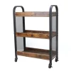 Benzara 3 Tier Wood And Metal Kitchen Cart With Mesh Side Panel, Brown And Black -The Novogratz Shop 6193108