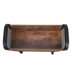 Benzara 3 Tier Wood And Metal Kitchen Cart With Mesh Side Panel, Brown And Black -The Novogratz Shop 6193108 ALT2