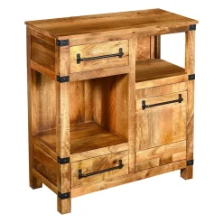 Benzara Wooden Cabinet With 2 Spacious Drawers And 2 Open Shelves, Brown And Black