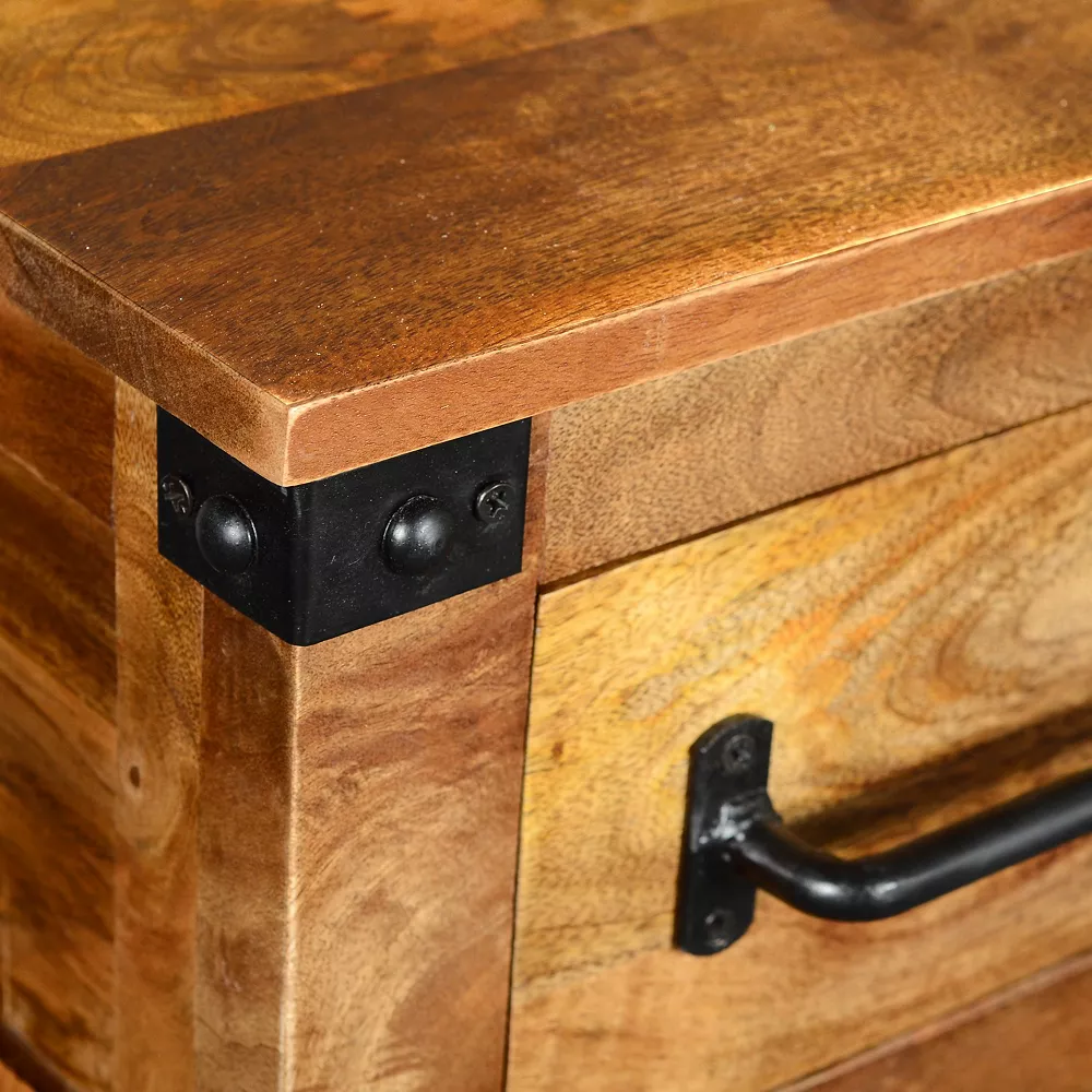 Benzara Wooden Cabinet With 2 Spacious Drawers And 2 Open Shelves, Brown And Black 4 Benzara Wooden Cabinet With 2 Spacious Drawers And 2 Open Shelves, Brown And Black - Image 2