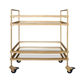 Benzara Modern Style Tubular Iron Bar Cart With 2 Mirrored Shelves, Gold