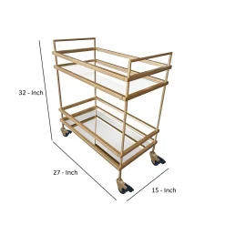 Benzara Modern Style Tubular Iron Bar Cart With 2 Mirrored Shelves, Gold -The Novogratz Shop 6193296 ALT2