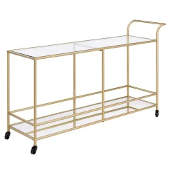 Benzara Serving Cart With 2 Tier Design And Metal Frame, Gold