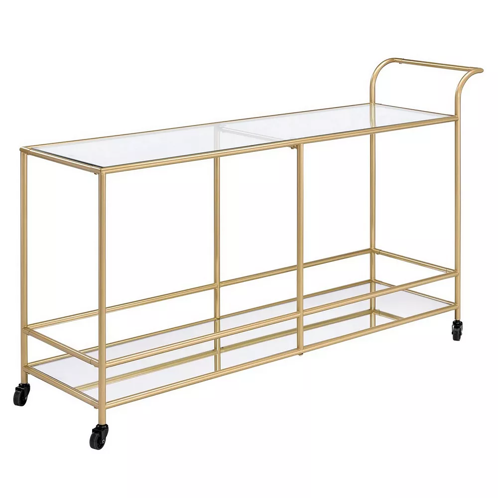 Benzara Serving Cart With 2 Tier Design And Metal Frame, Gold 3 Benzara Serving Cart With 2 Tier Design And Metal Frame, Gold