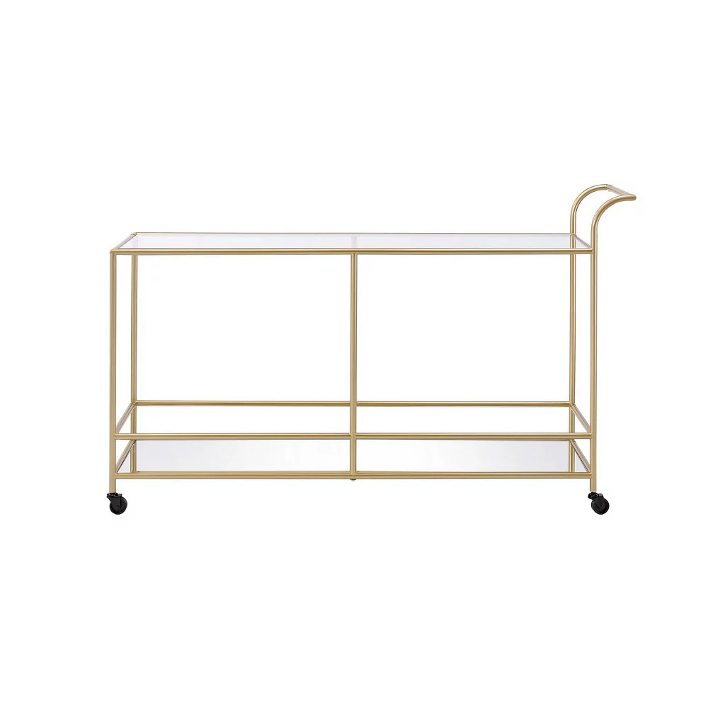 Benzara Serving Cart With 2 Tier Design And Metal Frame, Gold 4 Benzara Serving Cart With 2 Tier Design And Metal Frame, Gold - Image 2