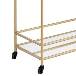 Benzara Serving Cart With 2 Tier Design And Metal Frame, Gold 9 Benzara Serving Cart With 2 Tier Design And Metal Frame, Gold -The Novogratz Shop 6215118 ALT3