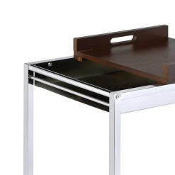Benzara Metal And Wood Serving Cart With Tray And Floating Shelf, Brown And White -The Novogratz Shop 6215125 ALT2