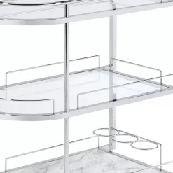 Benzara Serving Cart With Oval Shape And Metal Bar Handle, Silver -The Novogratz Shop 6215195 ALT2