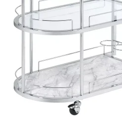 Benzara Serving Cart With Oval Shape And Metal Bar Handle, Silver -The Novogratz Shop 6215195 ALT3
