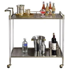 Benzara 2 Tier Serving Cart With Acrylic And Metal Frame, Brass