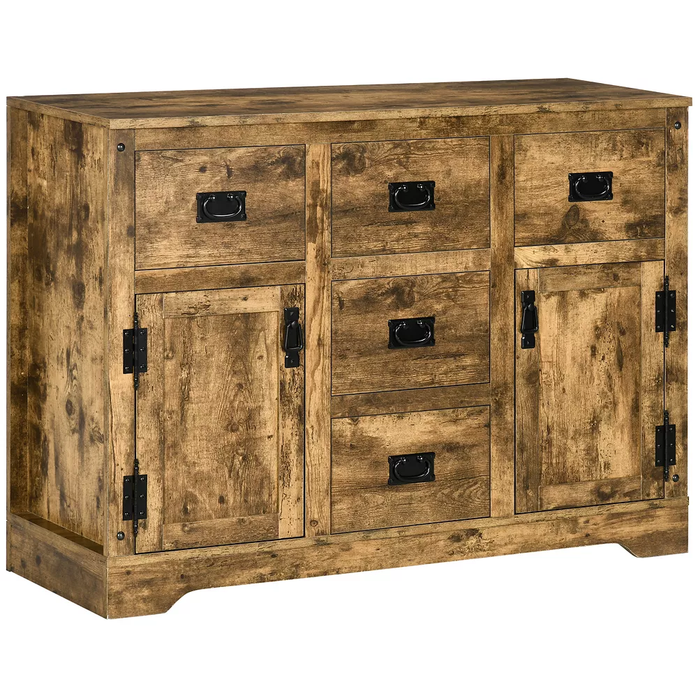 HOMCOM Industrial Kitchen Sideboard, Buffet Cabinet With Five Drawers, Two Door Cabinets, Adjustable Shelf For Living Room, Brown 3 HOMCOM Industrial Kitchen Sideboard, Buffet Cabinet With Five Drawers, Two Door Cabinets, Adjustable Shelf For Living Room, Brown