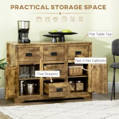 HOMCOM Industrial Kitchen Sideboard, Buffet Cabinet With Five Drawers, Two Door Cabinets, Adjustable Shelf For Living Room, Brown 9 HOMCOM Industrial Kitchen Sideboard, Buffet Cabinet With Five Drawers, Two Door Cabinets, Adjustable Shelf For Living Room, Brown -The Novogratz Shop 6260599 ALT3