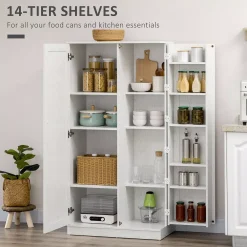 HOMCOM Kitchen Pantry 14-Tier Freestanding Cupboard With 2 Doors White 9 HOMCOM Kitchen Pantry 14-Tier Freestanding Cupboard With 2 Doors White -The Novogratz Shop 6261121 ALT3