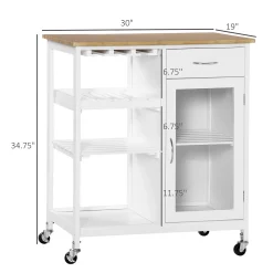 HOMCOM Utility Kitchen Cart, Rolling Kitchen Island Storage Trolley With Wine Rack, Shelves, Drawer And Cabinet, White -The Novogratz Shop 6261250 ALT2