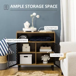 HOMCOM Rustic Kitchen Cabinet, Storage Cabinet, Sideboard Floor Accent Cabinet With Metal Doors And Adjustable Shelves For Living Room, Dining Room, Bedroom, Entryway -The Novogratz Shop 6261257 ALT3