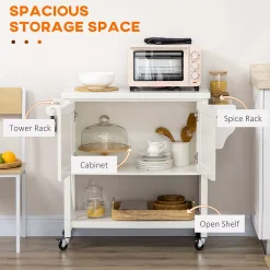 HOMCOM Utility Rolling Kitchen Island On Wheels With Rubber Wood Top White -The Novogratz Shop 6261261 ALT3