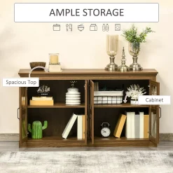 HOMCOM Rustic Kitchen Sideboard, Glass Door Buffet Cabinet, TV Stand With Adjustable Shelf For Dining Room, Natural 9 HOMCOM Rustic Kitchen Sideboard, Glass Door Buffet Cabinet, TV Stand With Adjustable Shelf For Dining Room, Natural -The Novogratz Shop 6261274 ALT3