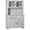 HOMCOM 63.5" Kitchen Buffet With Hutch, Pantry Storage Cabinet With 4 Shelves, Drawers, Framed Glass Doors, Open Microwave Countertop, Ash Grey -The Novogratz Shop 6261275