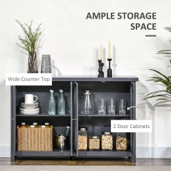 HOMCOM Elegant Kitchen Sideboard, Buffet Cabinet With Storage, Glass Doors, Adjustable Shelves For Living Room, Bedroom, Study, Grey -The Novogratz Shop 6261281 ALT3