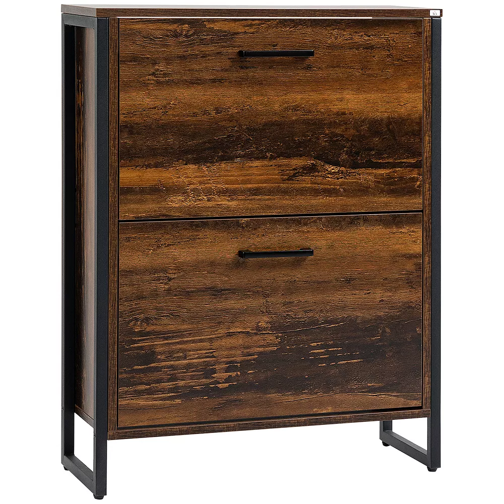 HOMCOM Shoe Cabinet With 2 Flip Doors, Slim 2-Drawer Shoe Cupboard With Divider And Open Compartment For 12 Pairs Of Shoes, Entryway Storage Unit, Rustic Brown 3 HOMCOM Shoe Cabinet With 2 Flip Doors, Slim 2-Drawer Shoe Cupboard With Divider And Open Compartment For 12 Pairs Of Shoes, Entryway Storage Unit, Rustic Brown