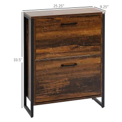 HOMCOM Shoe Cabinet With 2 Flip Doors, Slim 2-Drawer Shoe Cupboard With Divider And Open Compartment For 12 Pairs Of Shoes, Entryway Storage Unit, Rustic Brown 8 HOMCOM Shoe Cabinet With 2 Flip Doors, Slim 2-Drawer Shoe Cupboard With Divider And Open Compartment For 12 Pairs Of Shoes, Entryway Storage Unit, Rustic Brown -The Novogratz Shop 6261282 ALT2