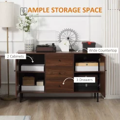 HOMCOM Kitchen Storage Sideboard, Coffee Bar Cabinet With 2 Cupboards, 3 Drawers And Adjustable Shelves, Buffet Table For Living Room, Entryway, Brown -The Novogratz Shop 6261285 ALT3