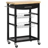 HOMCOM 3-Tier Utility Kitchen Cart With Handle Bar, Steel Basket Rolling Cart, Food Storage Service Trolley With Drawer, Rubber Wood Top, Black 2 HOMCOM 3-Tier Utility Kitchen Cart With Handle Bar, Steel Basket Rolling Cart, Food Storage Service Trolley With Drawer, Rubber Wood Top, Black -The Novogratz Shop 6261294