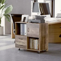 Year Color Wood Mobile Lateral Filing Cabinet With 2 Drawers, 2 Open Compartments, And Wheels For Home Office, Study, Living Room, And Bedroom -The Novogratz Shop 6265583 ALT