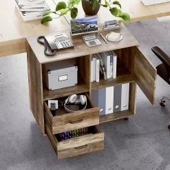 Year Color Wood Mobile Lateral Filing Cabinet With 2 Drawers, 2 Open Compartments, And Wheels For Home Office, Study, Living Room, And Bedroom -The Novogratz Shop 6265583 ALT2