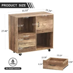 Year Color Wood Mobile Lateral Filing Cabinet With 2 Drawers, 2 Open Compartments, And Wheels For Home Office, Study, Living Room, And Bedroom -The Novogratz Shop 6265583 ALT3