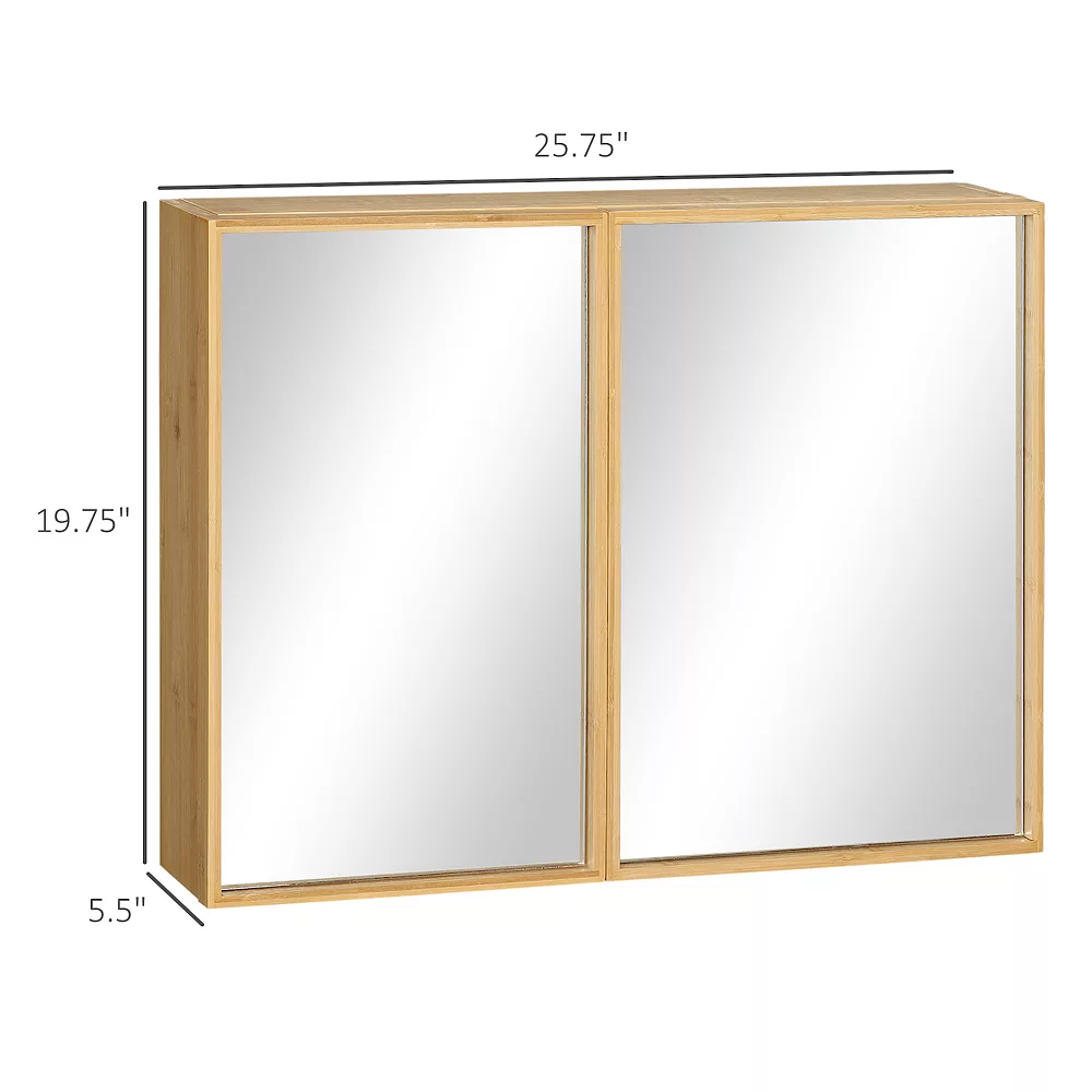 Kleankin Wall-Mounted Bathroom Medicine Cabinet With Mirror, Over Toilet Bathroom Cabinet With Interior Storage Shelves For Living Room And Laundry Room, Natural 5 Kleankin Wall-Mounted Bathroom Medicine Cabinet With Mirror, Over Toilet Bathroom Cabinet With Interior Storage Shelves For Living Room And Laundry Room, Natural - Image 3