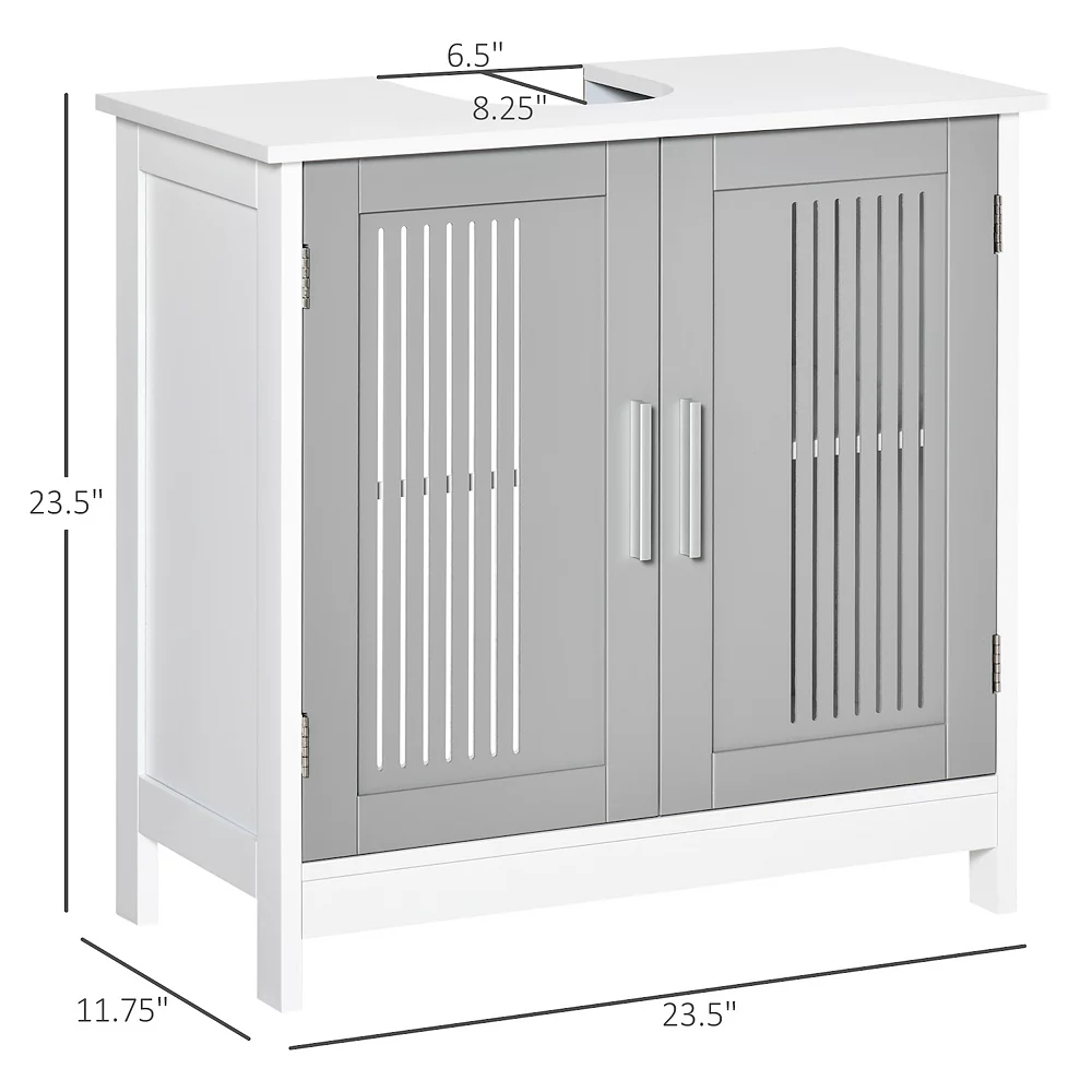 Kleankin Modern Under Sink Cabinet With 2 Doors, Pedestal Under Sink Bathroom Cupboard With Adjustable Shelves, Grey And White 5 Kleankin Modern Under Sink Cabinet With 2 Doors, Pedestal Under Sink Bathroom Cupboard With Adjustable Shelves, Grey And White - Image 3