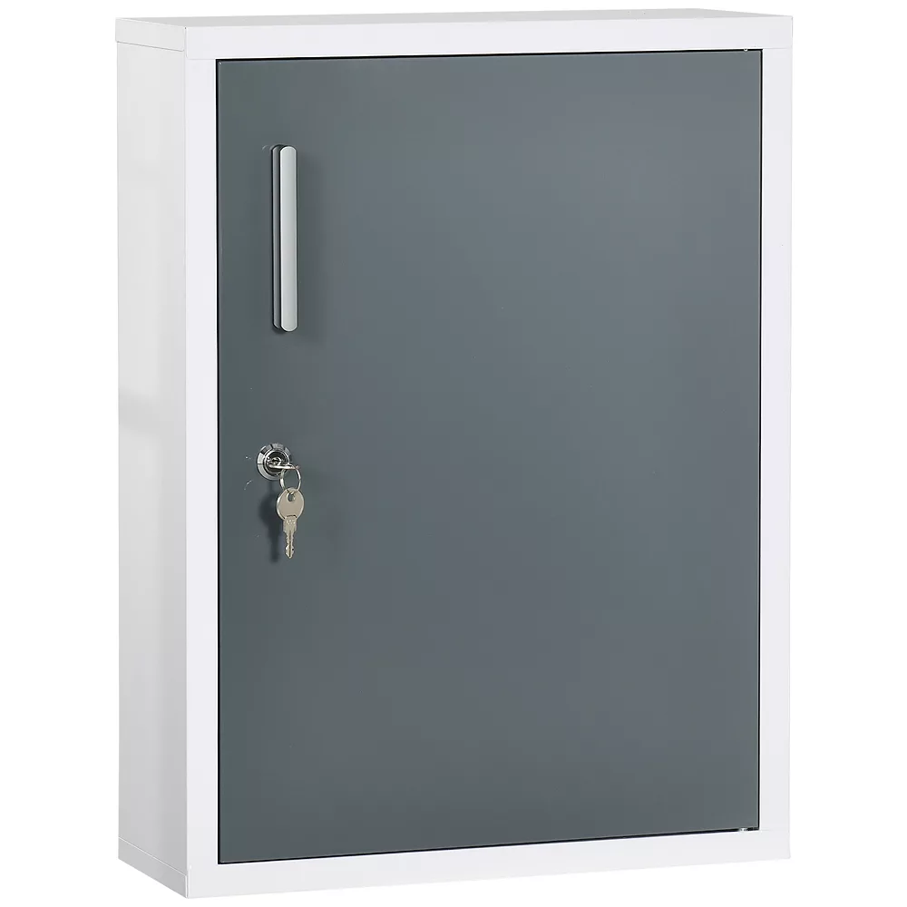 Kleankin Bathroom Medicine Cabinet With Shelves Inside & On Door, Locking Medical Cabinet For Child & Pet Safety, First Aid Bathroom Wall Cabinet, White And Grey 3 Kleankin Bathroom Medicine Cabinet With Shelves Inside & On Door, Locking Medical Cabinet For Child & Pet Safety, First Aid Bathroom Wall Cabinet, White And Grey