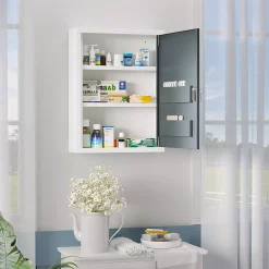 Kleankin Bathroom Medicine Cabinet With Shelves Inside & On Door, Locking Medical Cabinet For Child & Pet Safety, First Aid Bathroom Wall Cabinet, White And Grey 7 Kleankin Bathroom Medicine Cabinet With Shelves Inside & On Door, Locking Medical Cabinet For Child & Pet Safety, First Aid Bathroom Wall Cabinet, White And Grey -The Novogratz Shop 6272317 ALT