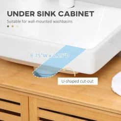 Kleankin Under Sink Cabinet With 2 Slatted Doors, Freestanding Bathroom Sink Cabinet Space Saver Organizer, Natural -The Novogratz Shop 6273800 ALT3