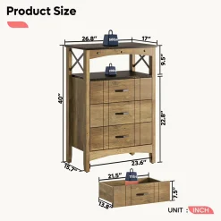 Bestier Hallway & Living Room Storage Cabinet W/ 2 Shelves & 3 Drawers, Brown -The Novogratz Shop 6288627 ALT2