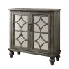 Benzara Storage Cabinet With 2 Doors And Diamond Mirror Trim, Weathered Gray 1 Benzara Storage Cabinet With 2 Doors And Diamond Mirror Trim, Weathered Gray -The Novogratz Shop 6305305