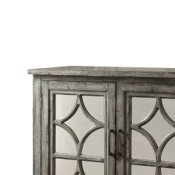 Benzara Storage Cabinet With 2 Doors And Diamond Mirror Trim, Weathered Gray 5 Benzara Storage Cabinet With 2 Doors And Diamond Mirror Trim, Weathered Gray -The Novogratz Shop 6305305 ALT