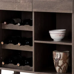 Benzara Stylish Wooden Wine Cabinet With Sled Legs And Spacious Storage, Brown -The Novogratz Shop 6305708 ALT3