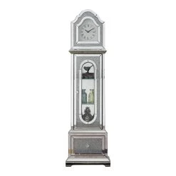 Benzara Grandfather Clock With 1 Storage Cabinet And Faux Diamonds, Silver