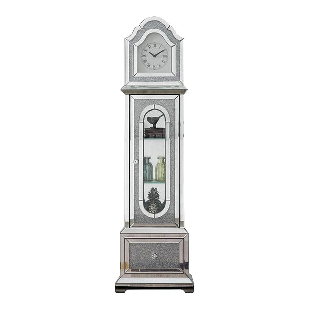 Benzara Grandfather Clock With 1 Storage Cabinet And Faux Diamonds, Silver 3 Benzara Grandfather Clock With 1 Storage Cabinet And Faux Diamonds, Silver