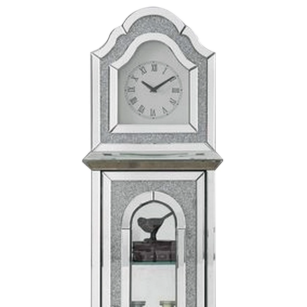 Benzara Grandfather Clock With 1 Storage Cabinet And Faux Diamonds, Silver 4 Benzara Grandfather Clock With 1 Storage Cabinet And Faux Diamonds, Silver - Image 2