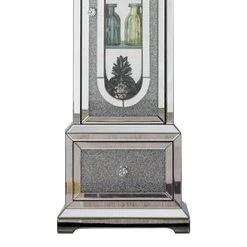 Benzara Grandfather Clock With 1 Storage Cabinet And Faux Diamonds, Silver 9 Benzara Grandfather Clock With 1 Storage Cabinet And Faux Diamonds, Silver -The Novogratz Shop 6305879 ALT3