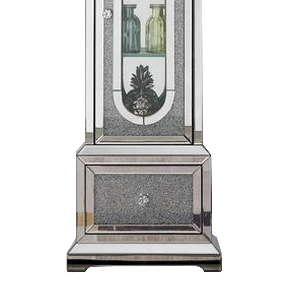 Benzara Grandfather Clock With 1 Storage Cabinet And Faux Diamonds, Silver 6 Benzara Grandfather Clock With 1 Storage Cabinet And Faux Diamonds, Silver - Image 4
