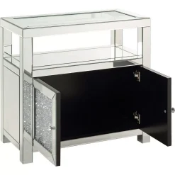 Benzara Cabinet With Mirrored Inserts And 2 Door Storage, Silver -The Novogratz Shop 6305997 ALT2
