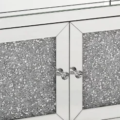 Benzara Cabinet With Mirrored Inserts And 2 Door Storage, Silver -The Novogratz Shop 6305997 ALT3