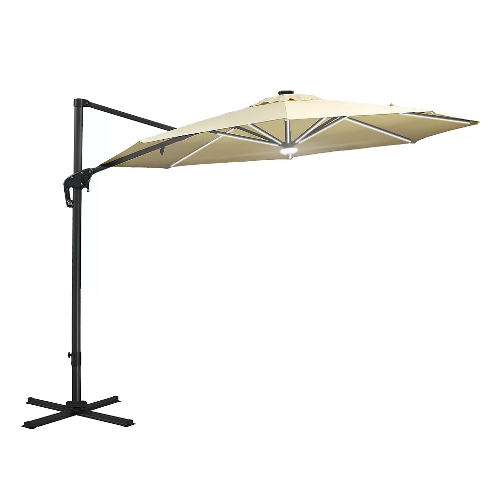 Outsunny 10' Offset Cantilever Patio Umbrella W/ LED Lights & Solar Panel Beige 3 Outsunny 10' Offset Cantilever Patio Umbrella W/ LED Lights & Solar Panel Beige