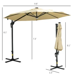 Outsunny 10' Offset Cantilever Patio Umbrella W/ LED Lights & Solar Panel Beige 8 Outsunny 10' Offset Cantilever Patio Umbrella W/ LED Lights & Solar Panel Beige -The Novogratz Shop 6312436 ALT2